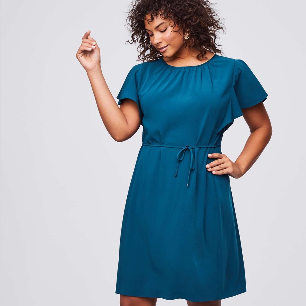 Loft Turquoise Flutter Sleeve Dress
